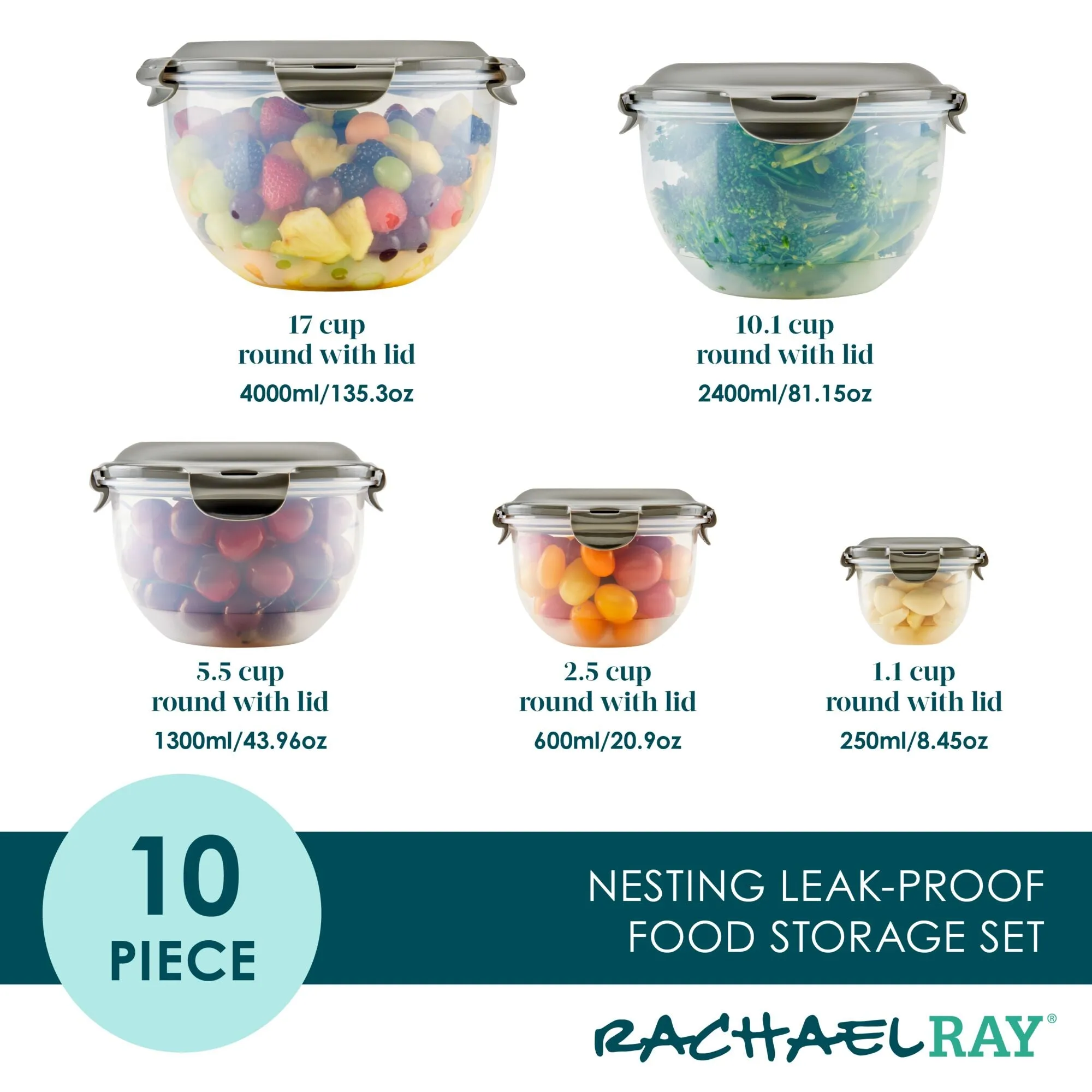 10-Piece Nestable Round Storage Containers