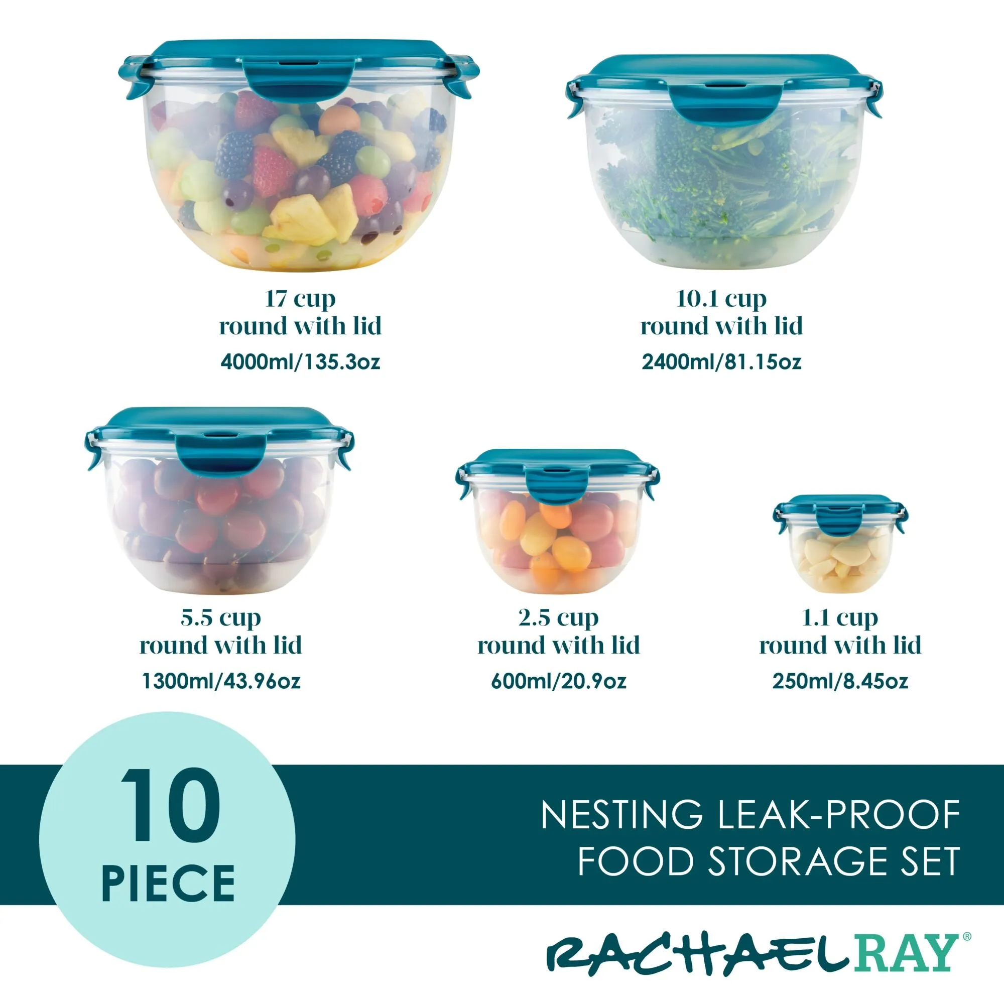 10-Piece Nestable Round Storage Containers