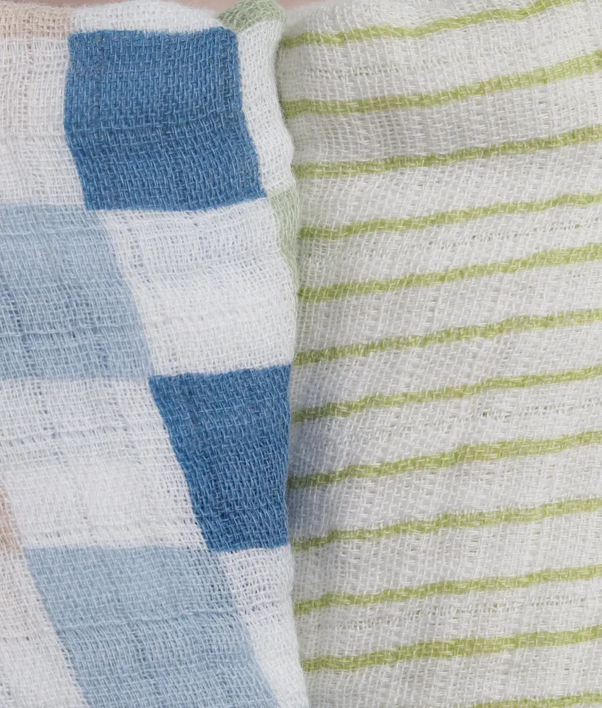 Baby Muslin Swaddle Blankets Set- Check & Stripes Print