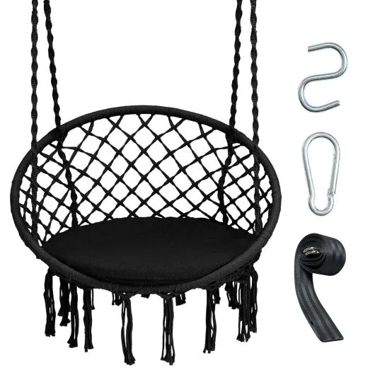 Cushioned Hammock Swing Chair with Hanging Kit-Black