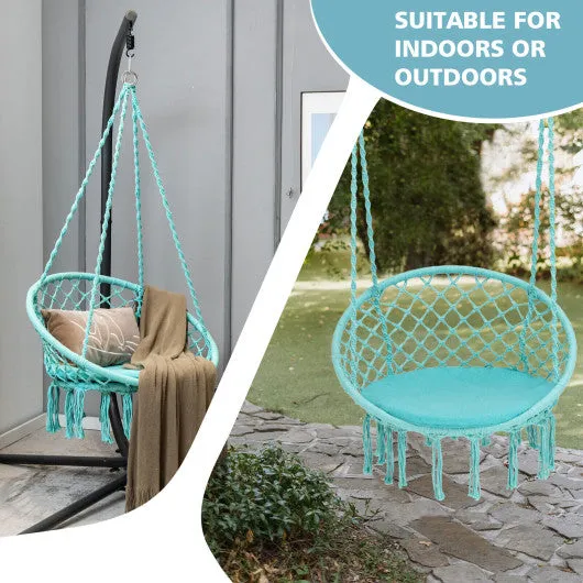 Cushioned Hammock Swing Chair with Hanging Kit-Turquoise