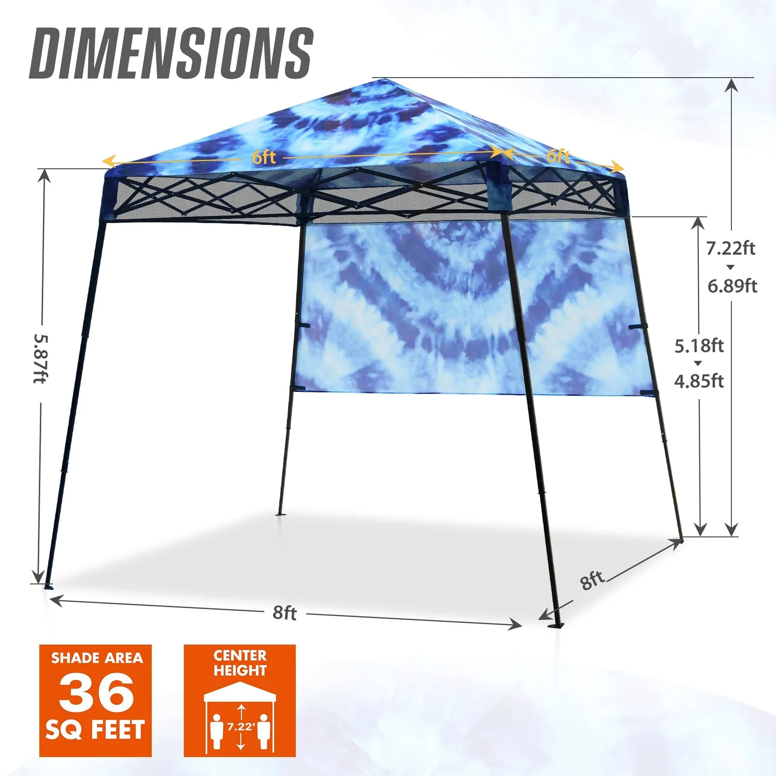 Eagle Peak SHADE GRAPHiX Day 8x8 Tripper Pop Up Canopy Tent with Digital Printed Tie Dye Blue