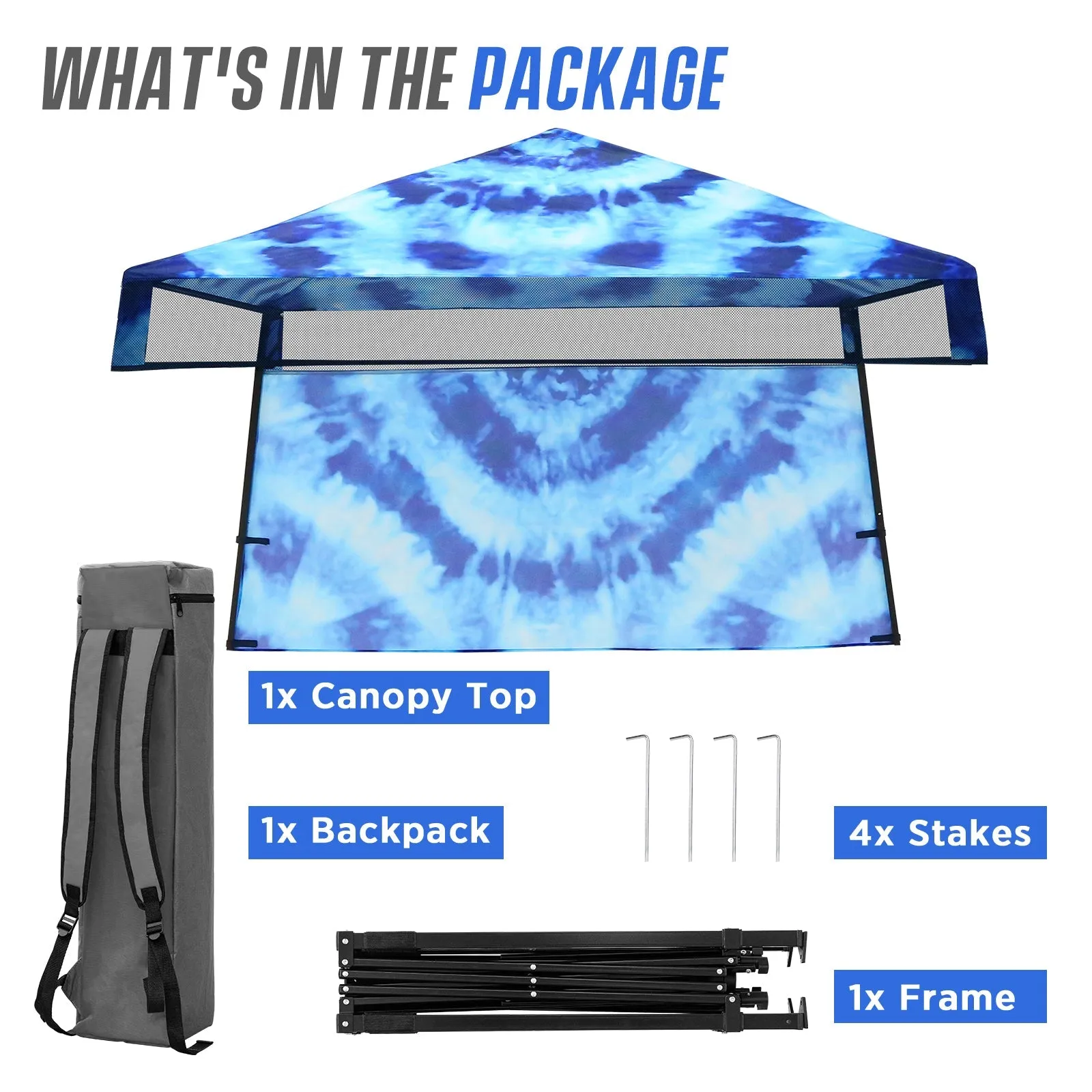 Eagle Peak SHADE GRAPHiX Day 8x8 Tripper Pop Up Canopy Tent with Digital Printed Tie Dye Blue