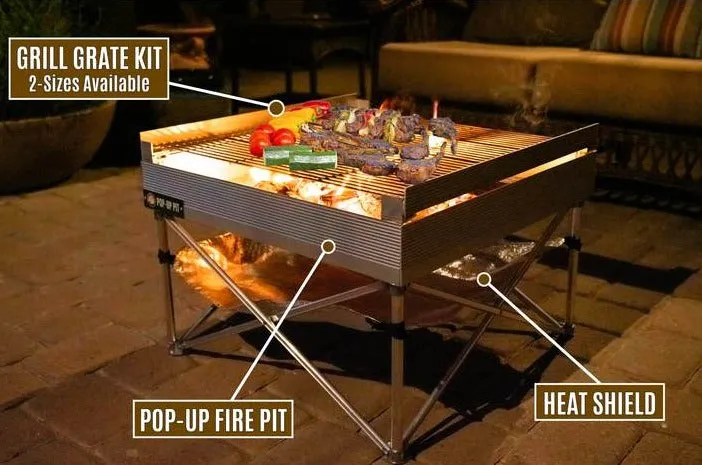 FireSide Pop-Up Pit & Heat Shield & Trifold & Grill Grate