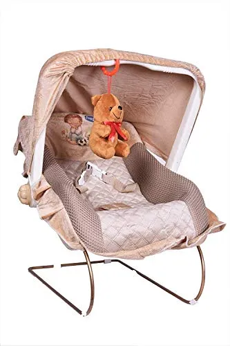 Goyal's 12 in 1 Musical Baby Feeding Swing Rocker Carry Cot Cum Bouncer ABS Plastic with Mosquito Net, Storage Box and Swinging Ropes (Brown) (12 in 1), Canopy