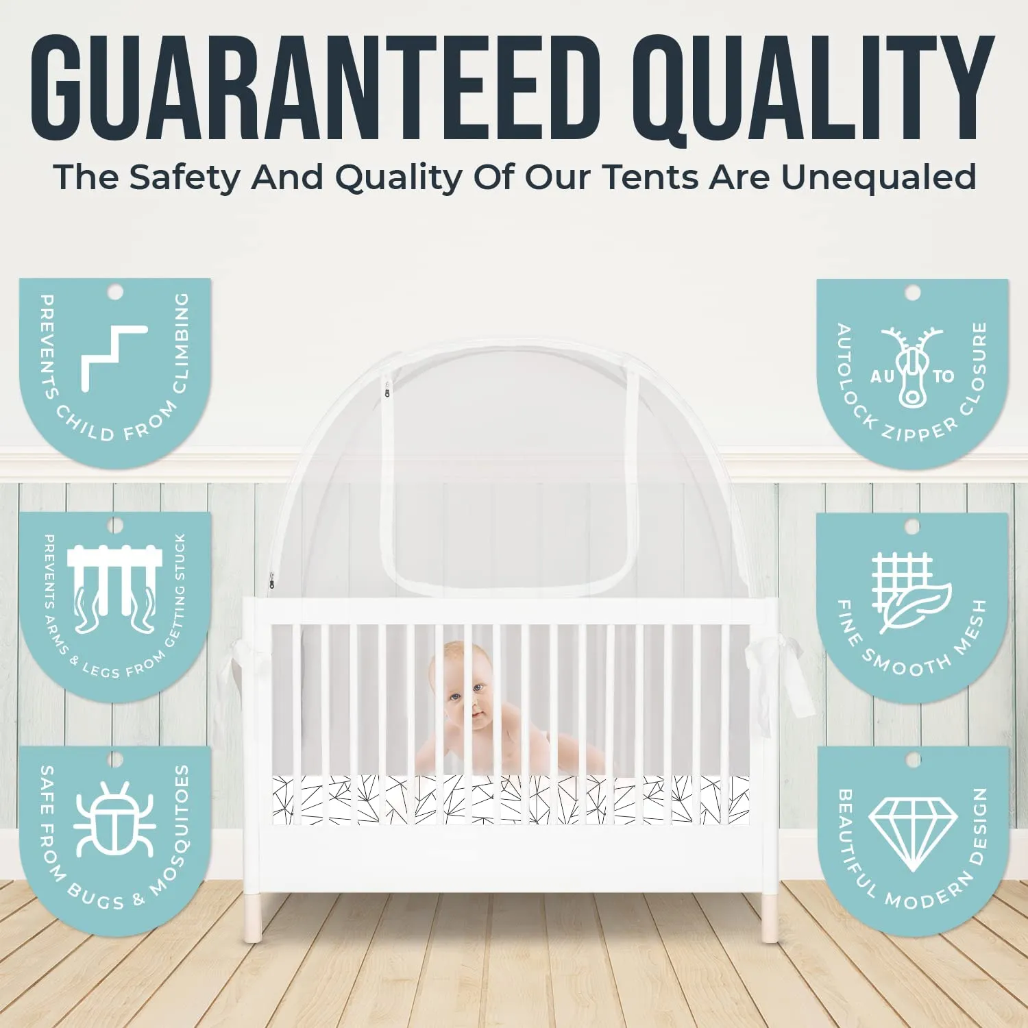 ITEM# 0065   Pro Baby Safety Pop Up Crib Tent, Fine Mesh Crib Netting Cover to Keep Baby from Climbing Out, Falls and Mosquito Bites, Safety Net, Canopy Netting Cover - Sturdy & Stylish Infant Crib Topper (Watch Video)