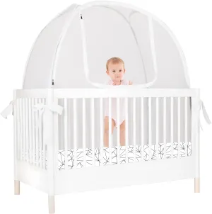 ITEM# 0065   Pro Baby Safety Pop Up Crib Tent, Fine Mesh Crib Netting Cover to Keep Baby from Climbing Out, Falls and Mosquito Bites, Safety Net, Canopy Netting Cover - Sturdy & Stylish Infant Crib Topper (Watch Video)