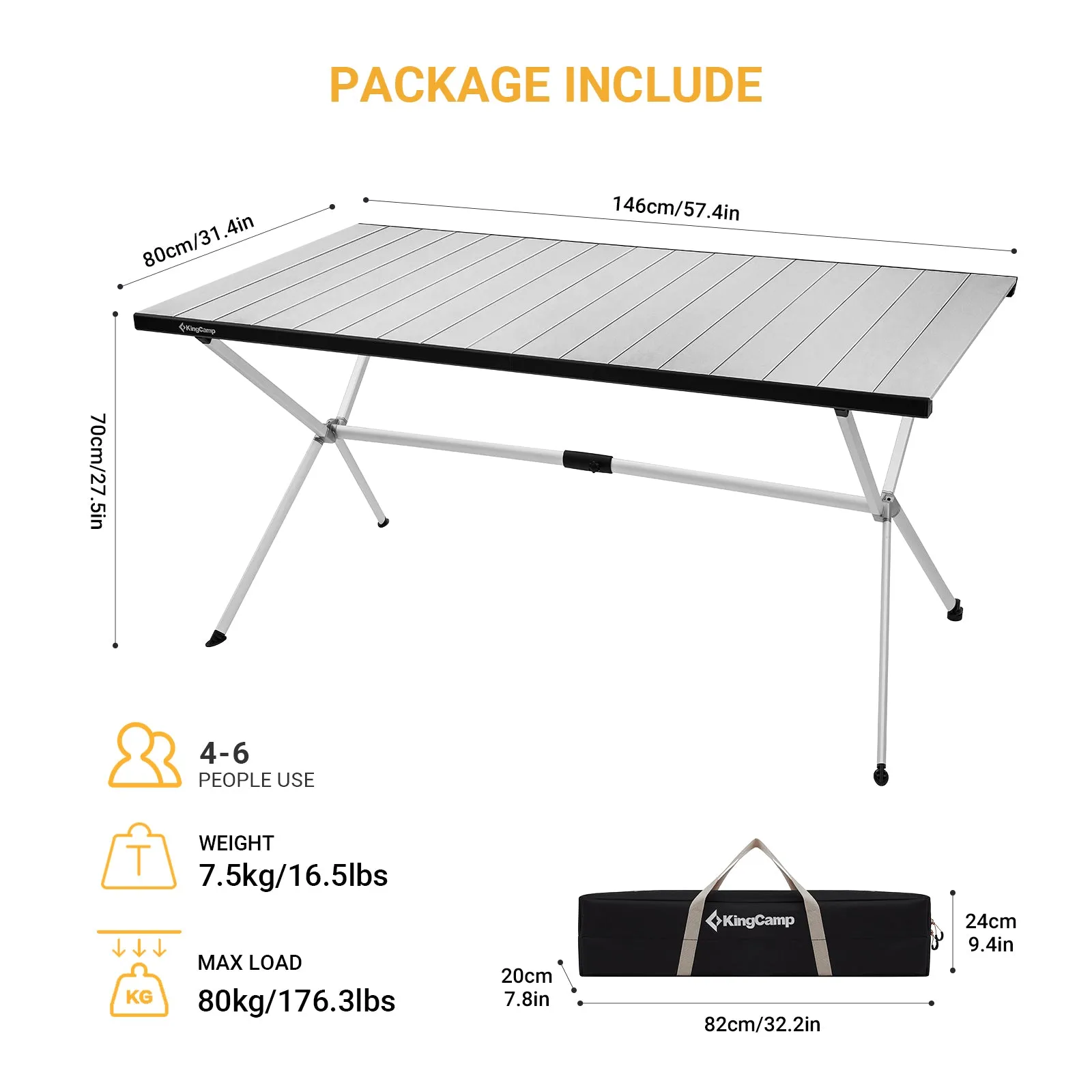 KingCamp Large Roll up Aluminum Folding Camping Table