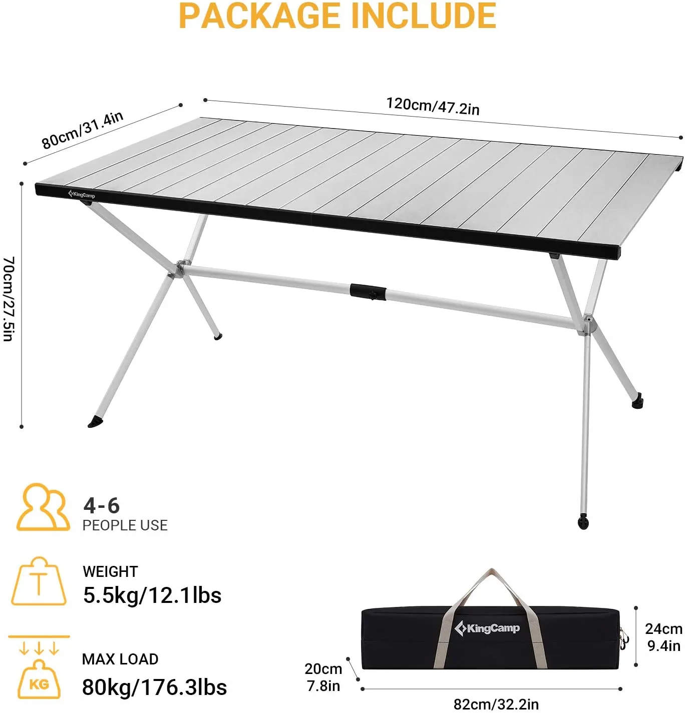 KingCamp Large Roll up Aluminum Folding Camping Table