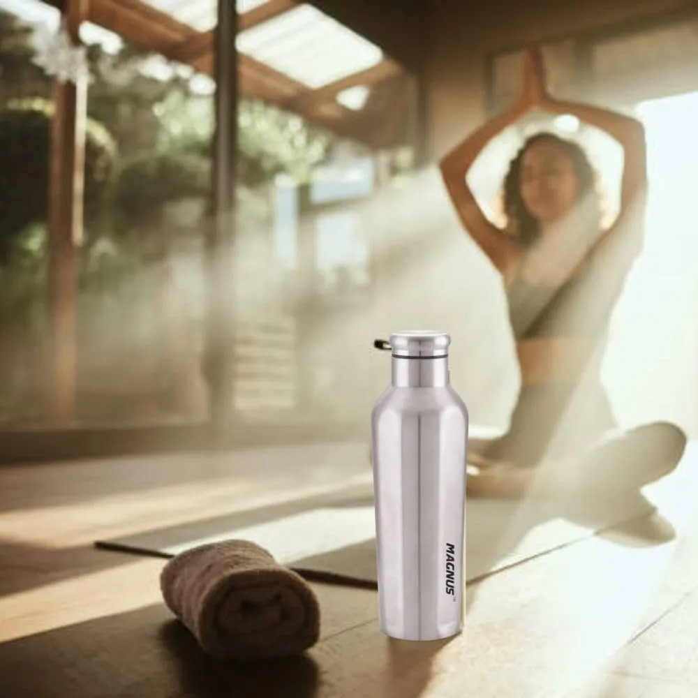 Magnus Sporty Single Wall Stainless Steel Bottle for Men & Women(BPA Free, Leakproof) 550 ml Bottle (Pack of 2, Silver, Steel)