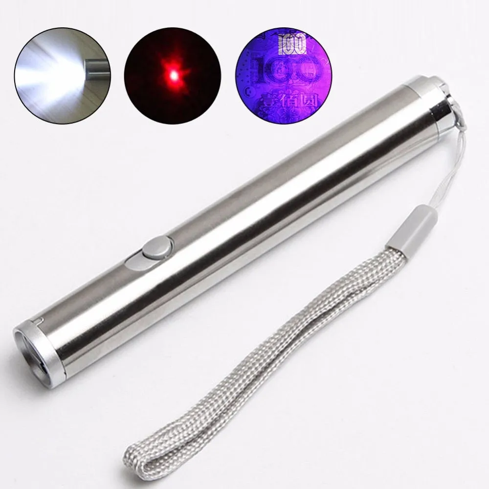 Multifunction Mini Flashlight Portable Aluminium Alloy LED UV&Red Waterproof Laser&Lighting