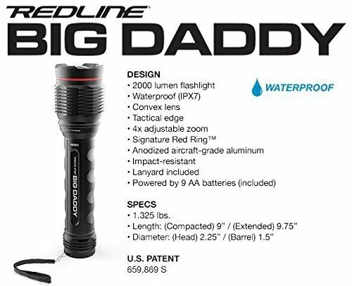 Nebo Redline Big Daddy Flashlight Waterproof LED 2000 Lumens (6692)