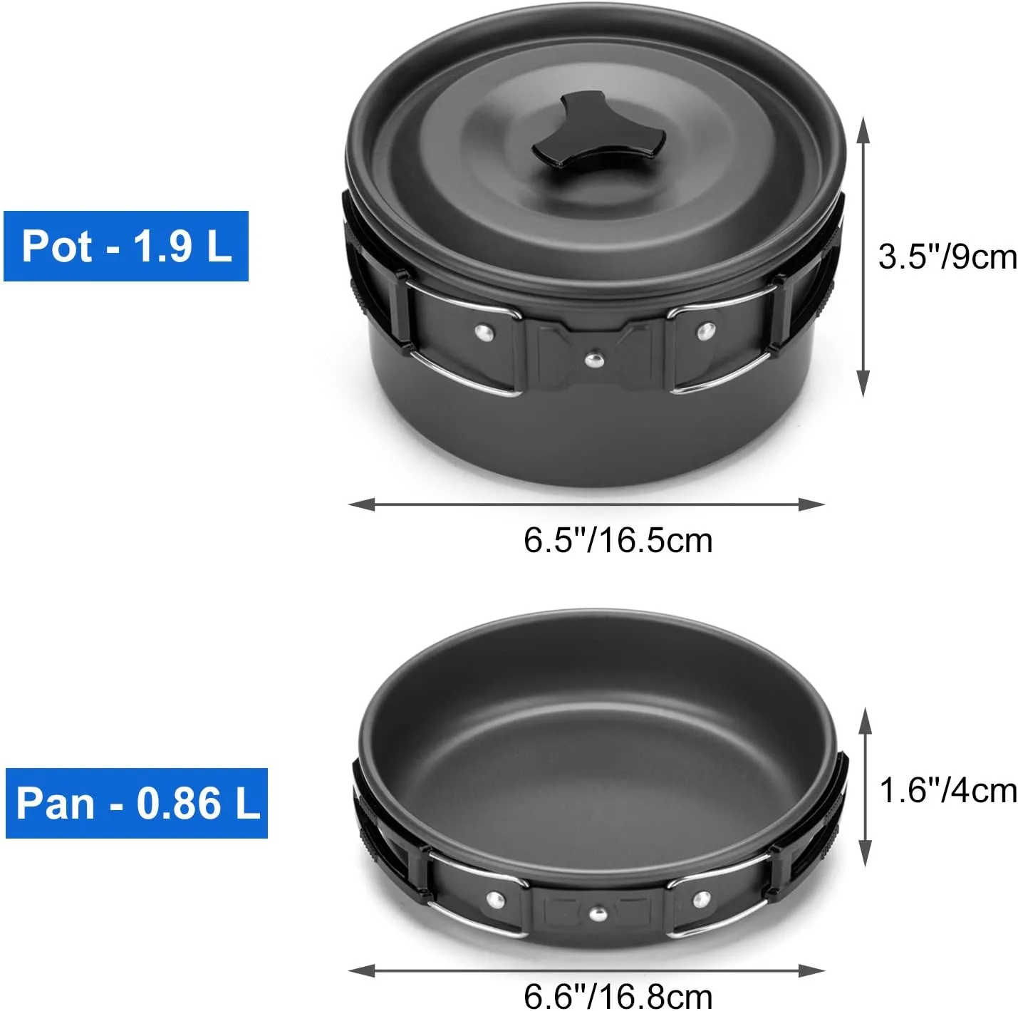 Odoland Camping Cookware Mess Kit, Lightweight Pot Pan Kettle with 2 Cups, Fork Spoon Kit for Backpacking, Outdoor Camping Hiking and Picnic