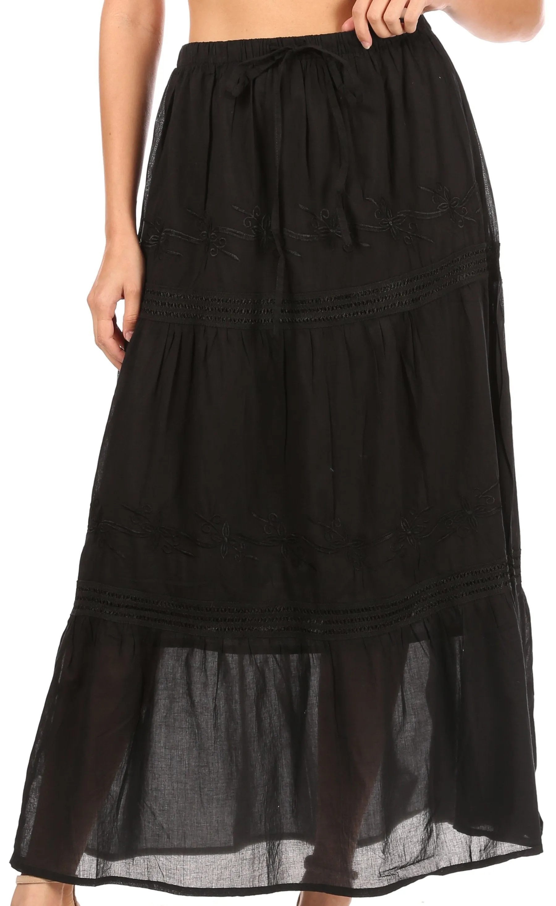 Sakkas Takara Maxi Broomstick Cascading  Peasant Skirt with Elastic Waist