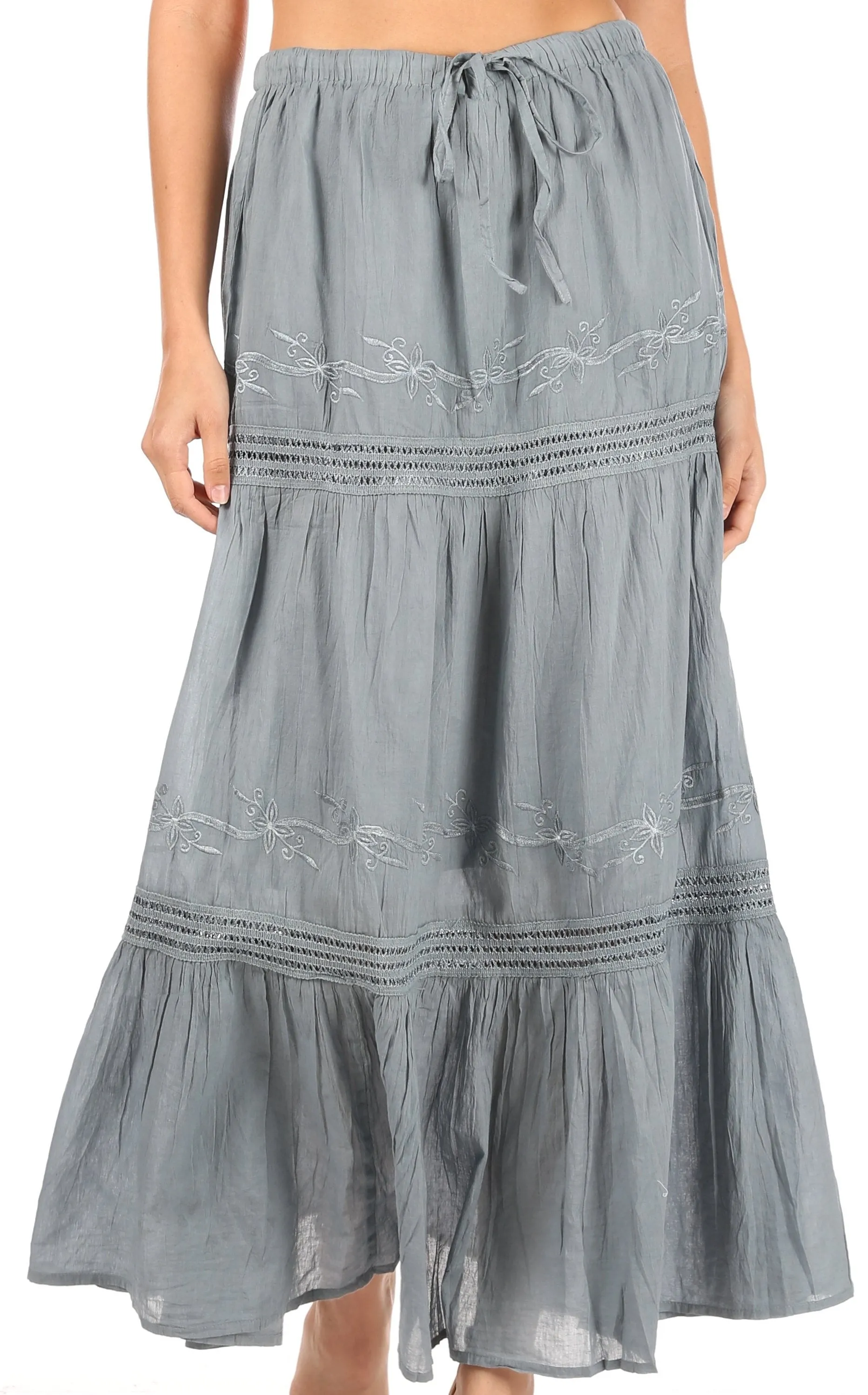 Sakkas Takara Maxi Broomstick Cascading  Peasant Skirt with Elastic Waist