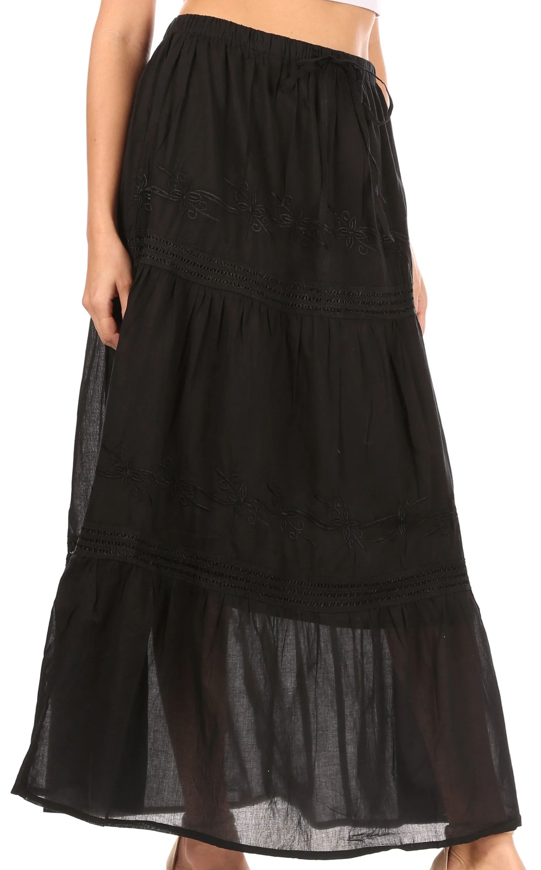 Sakkas Takara Maxi Broomstick Cascading  Peasant Skirt with Elastic Waist