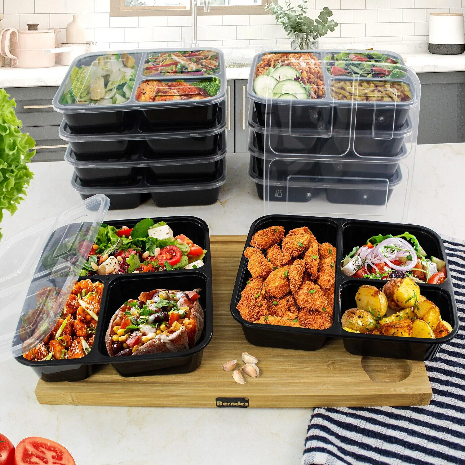 Set of 10 Meal Prep Food Storage with 3 Compartments