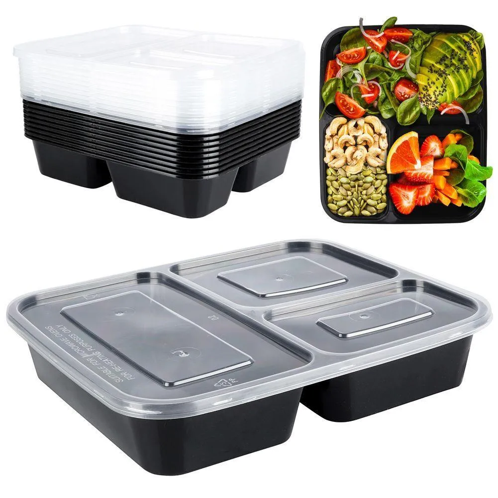 Set of 10 Meal Prep Food Storage with 3 Compartments