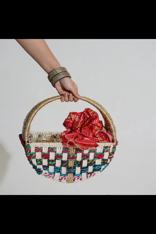 Sirohi Gul Upcycled Textile Basket With Handle