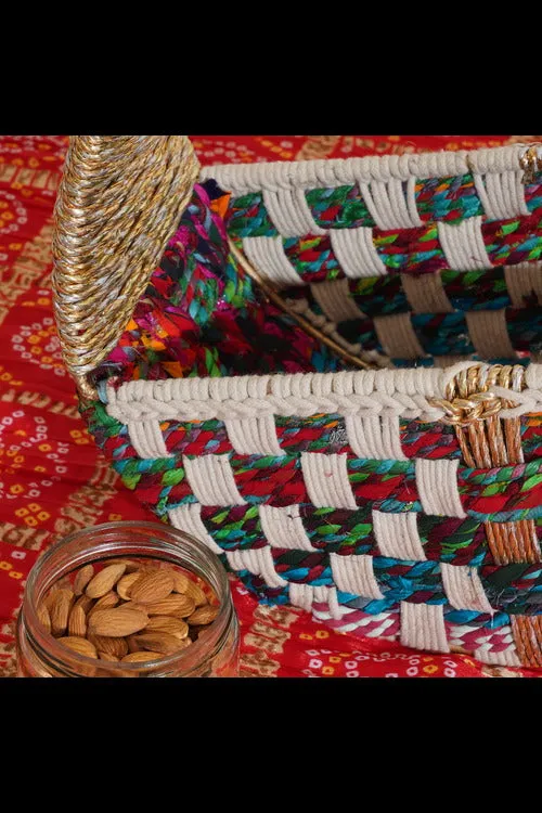 Sirohi Gul Upcycled Textile Basket With Handle