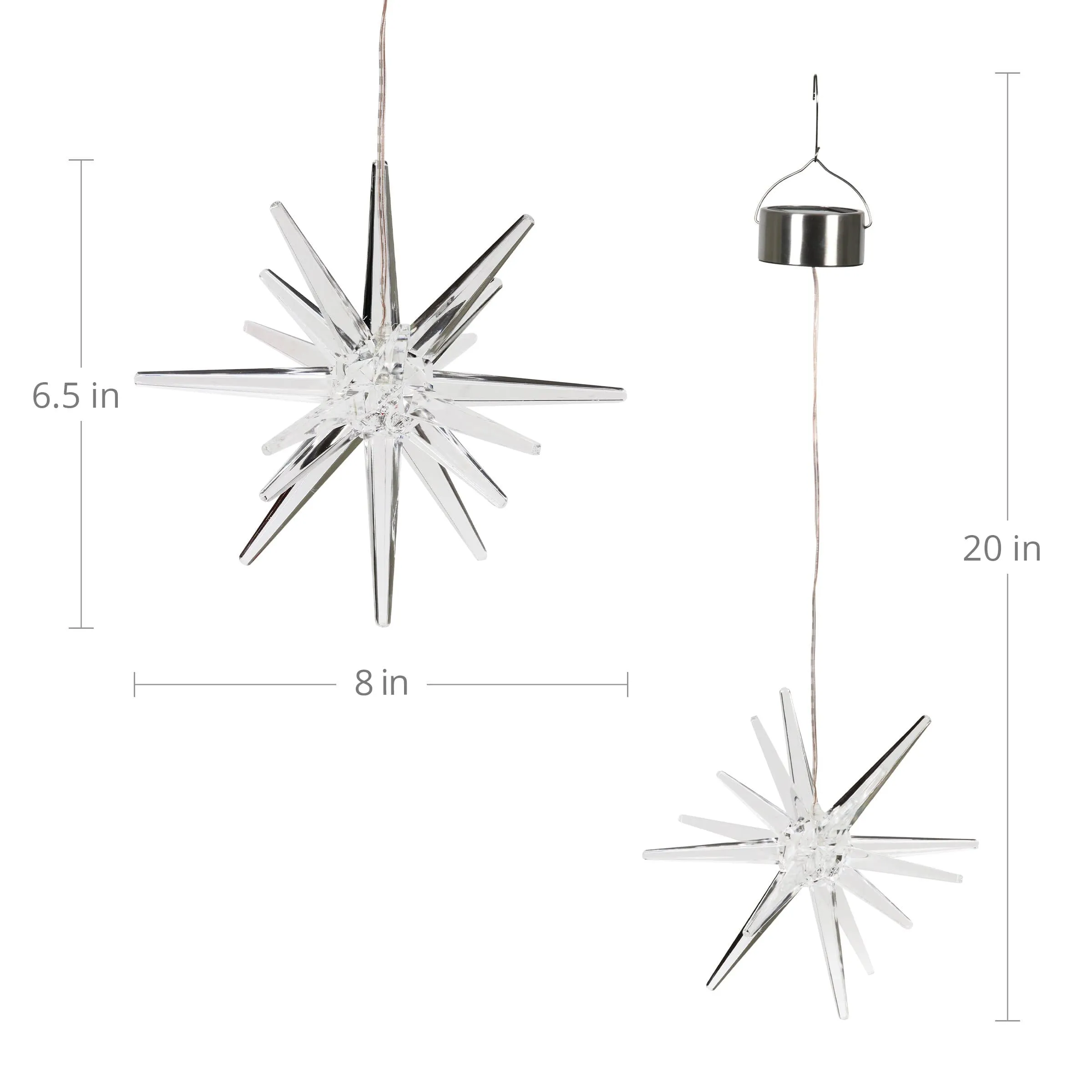 Solar Acrylic Hanging Star Garden Decor with White LED light, 8 by 28 inches