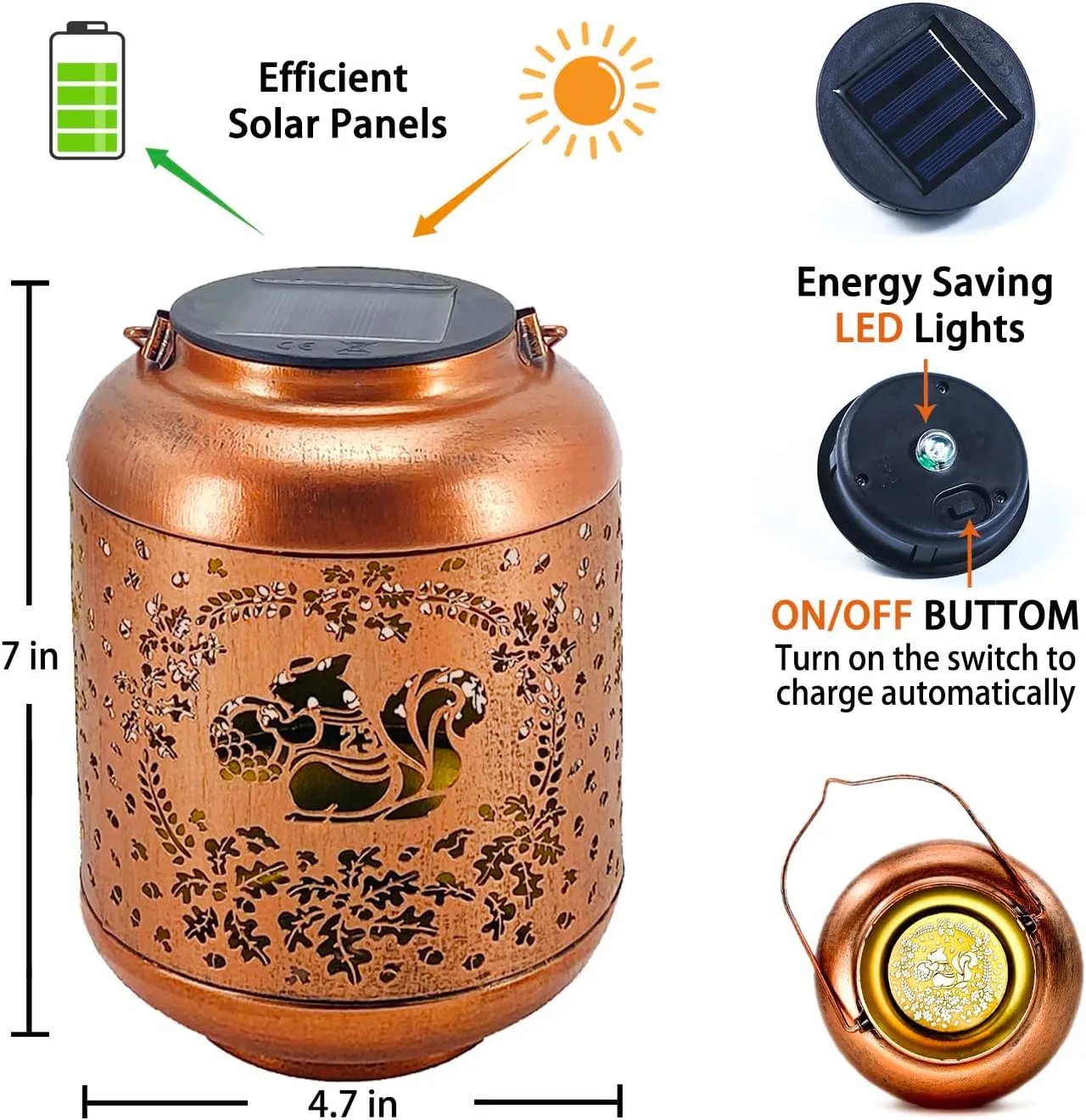 Solar Lanterns with LED Lights, Waterproof Outdoor Metal Decor for Yard, Patio, Lawn, Pathway & Tabletop