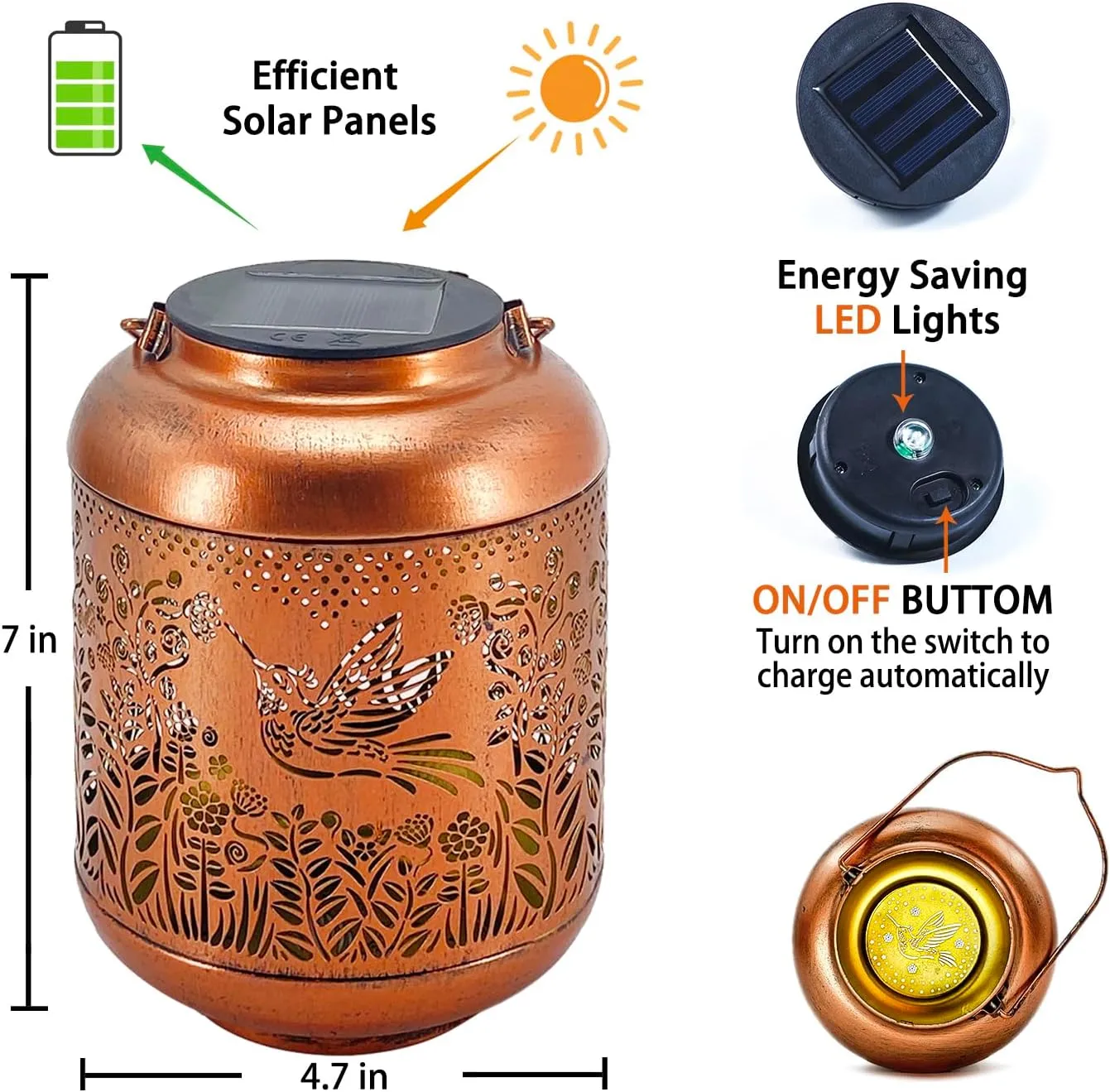 Solar Lanterns with LED Lights, Waterproof Outdoor Metal Decor for Yard, Patio, Lawn, Pathway & Tabletop