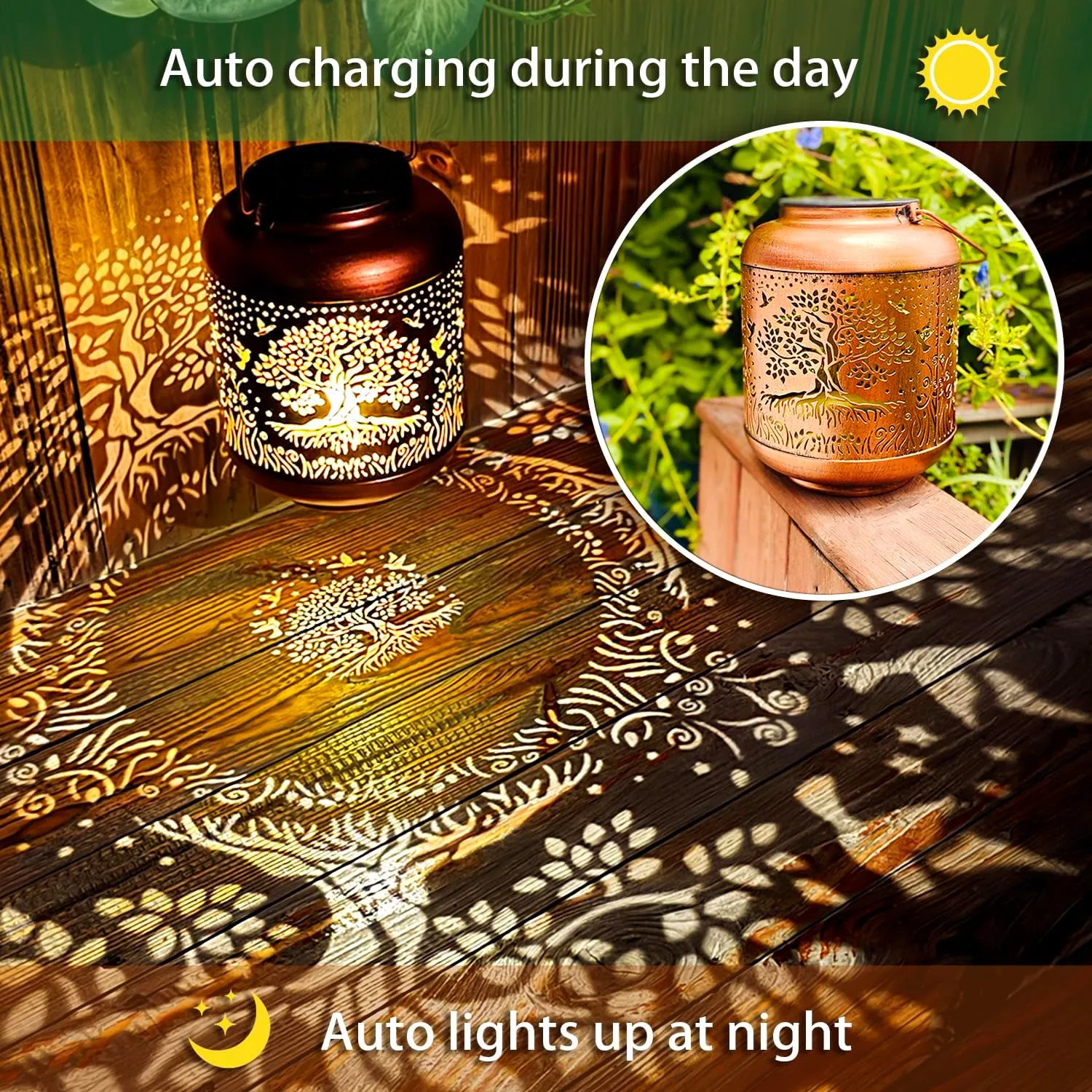 Solar Lanterns with LED Lights, Waterproof Outdoor Metal Decor for Yard, Patio, Lawn, Pathway & Tabletop