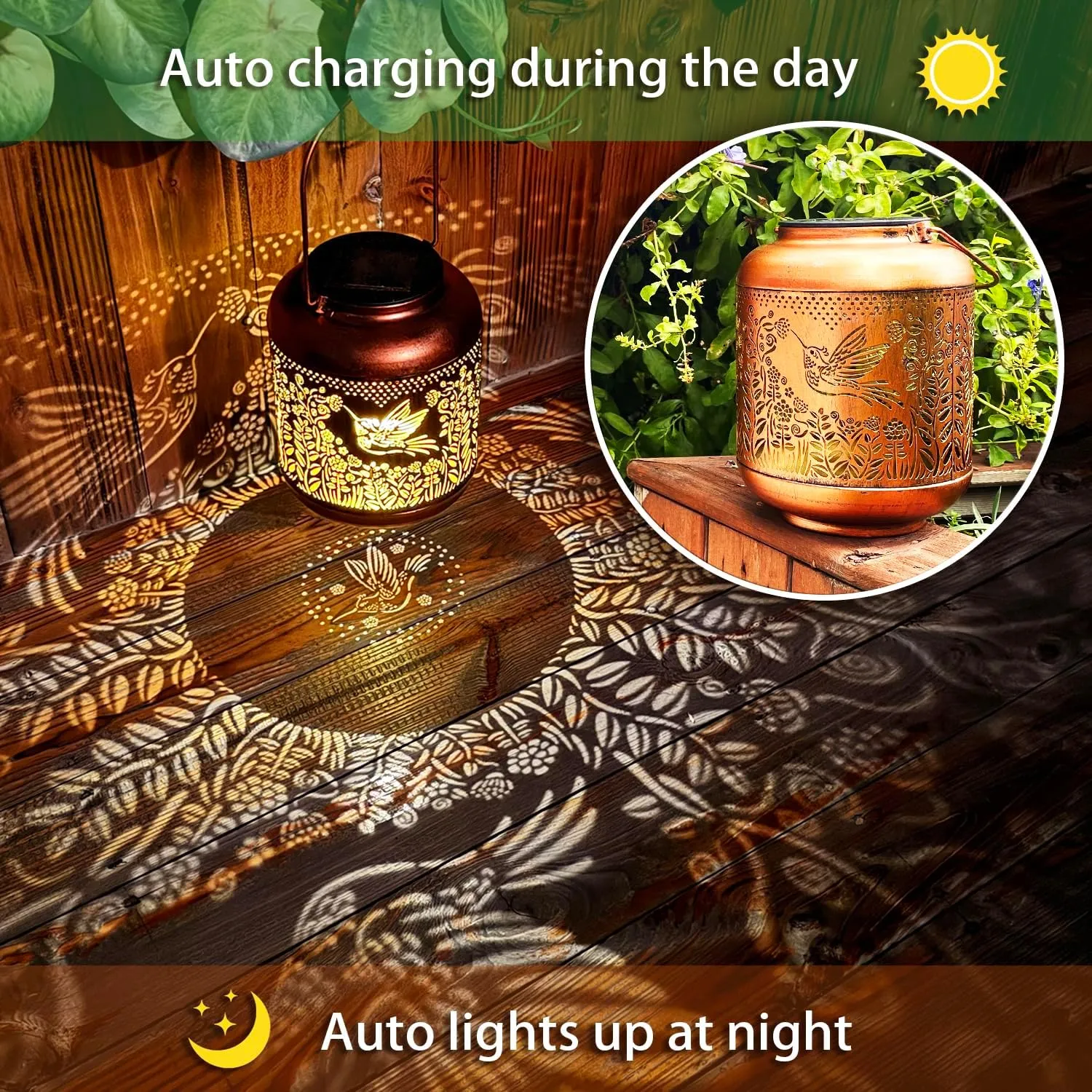 Solar Lanterns with LED Lights, Waterproof Outdoor Metal Decor for Yard, Patio, Lawn, Pathway & Tabletop