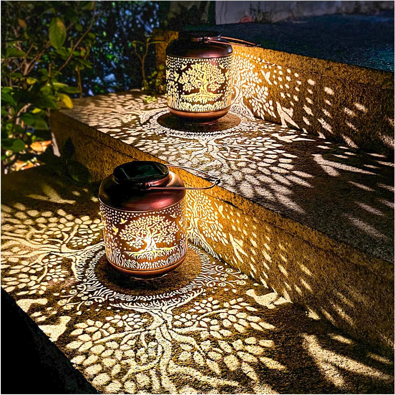 Solar Lanterns with LED Lights, Waterproof Outdoor Metal Decor for Yard, Patio, Lawn, Pathway & Tabletop