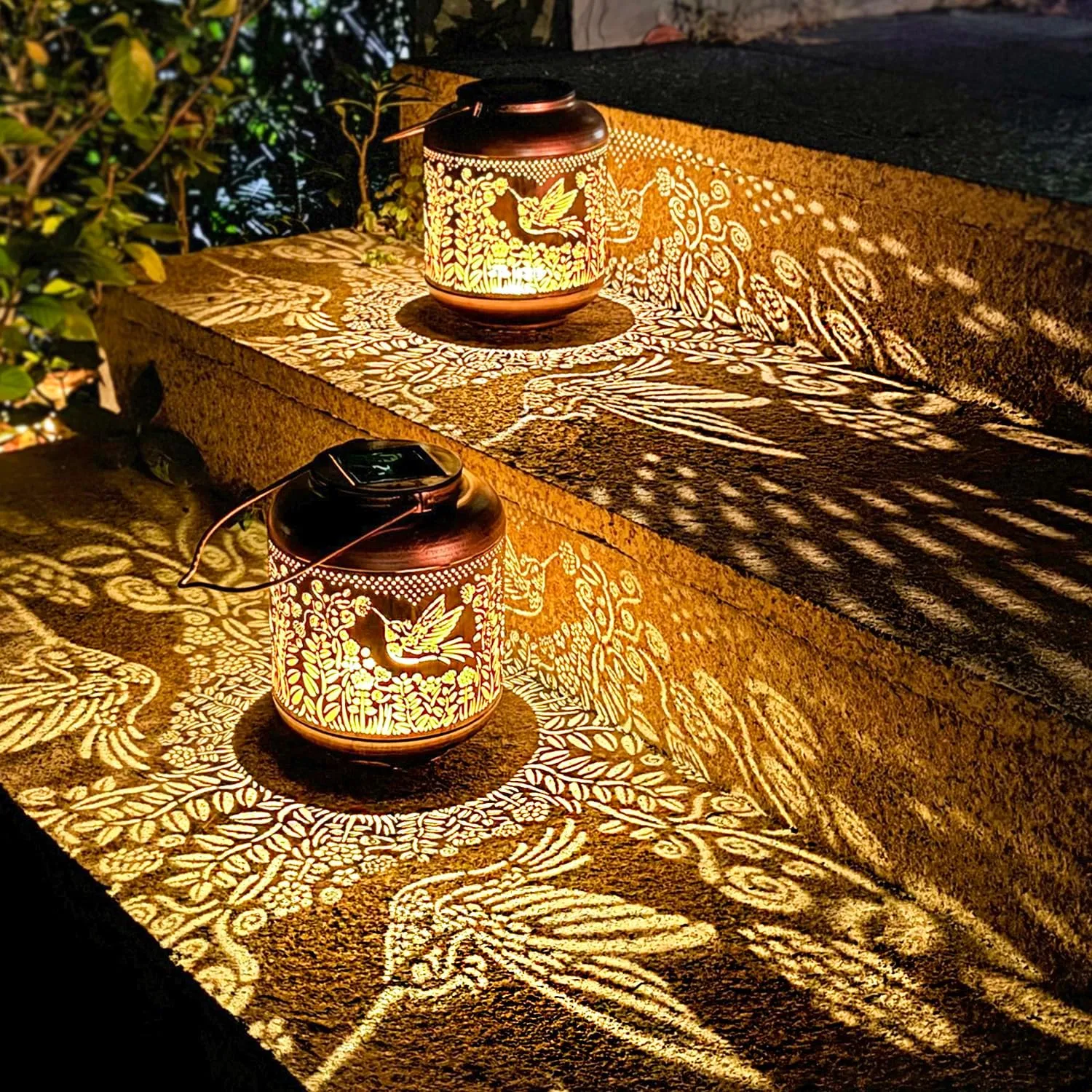 Solar Lanterns with LED Lights, Waterproof Outdoor Metal Decor for Yard, Patio, Lawn, Pathway & Tabletop