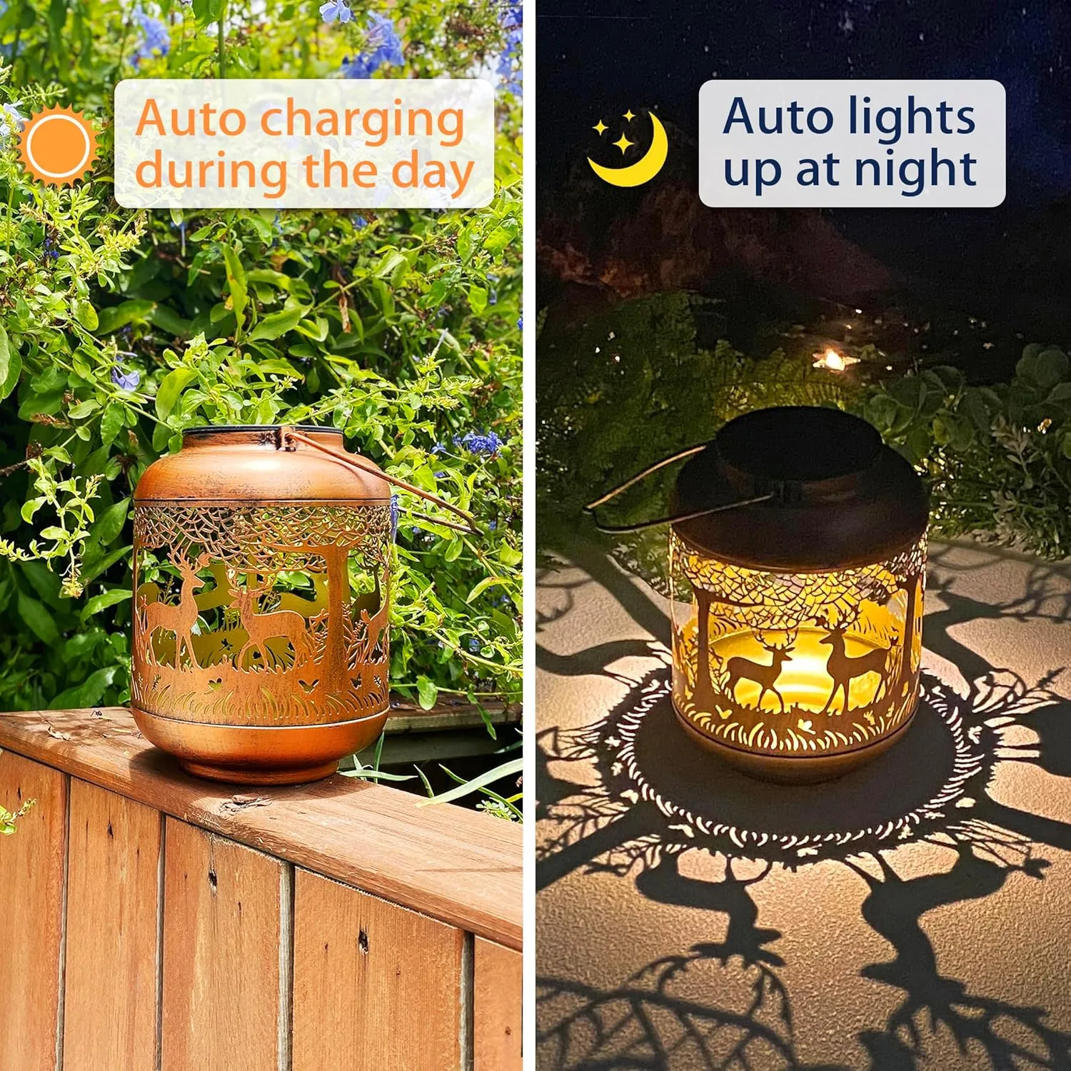 Solar Lanterns with LED Lights, Waterproof Outdoor Metal Decor for Yard, Patio, Lawn, Pathway & Tabletop