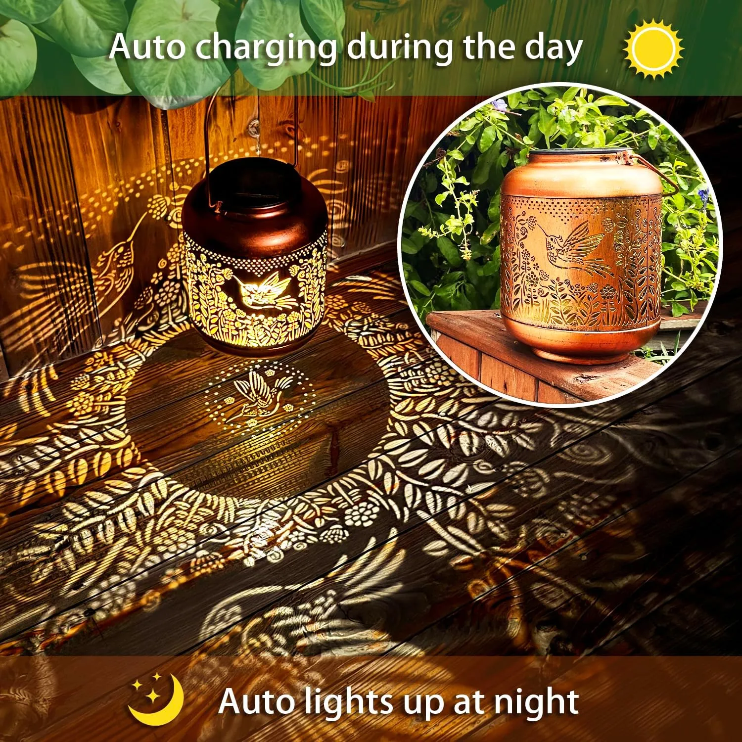 Solar Lanterns with LED Lights, Waterproof Outdoor Metal Decor for Yard, Patio, Lawn, Pathway & Tabletop