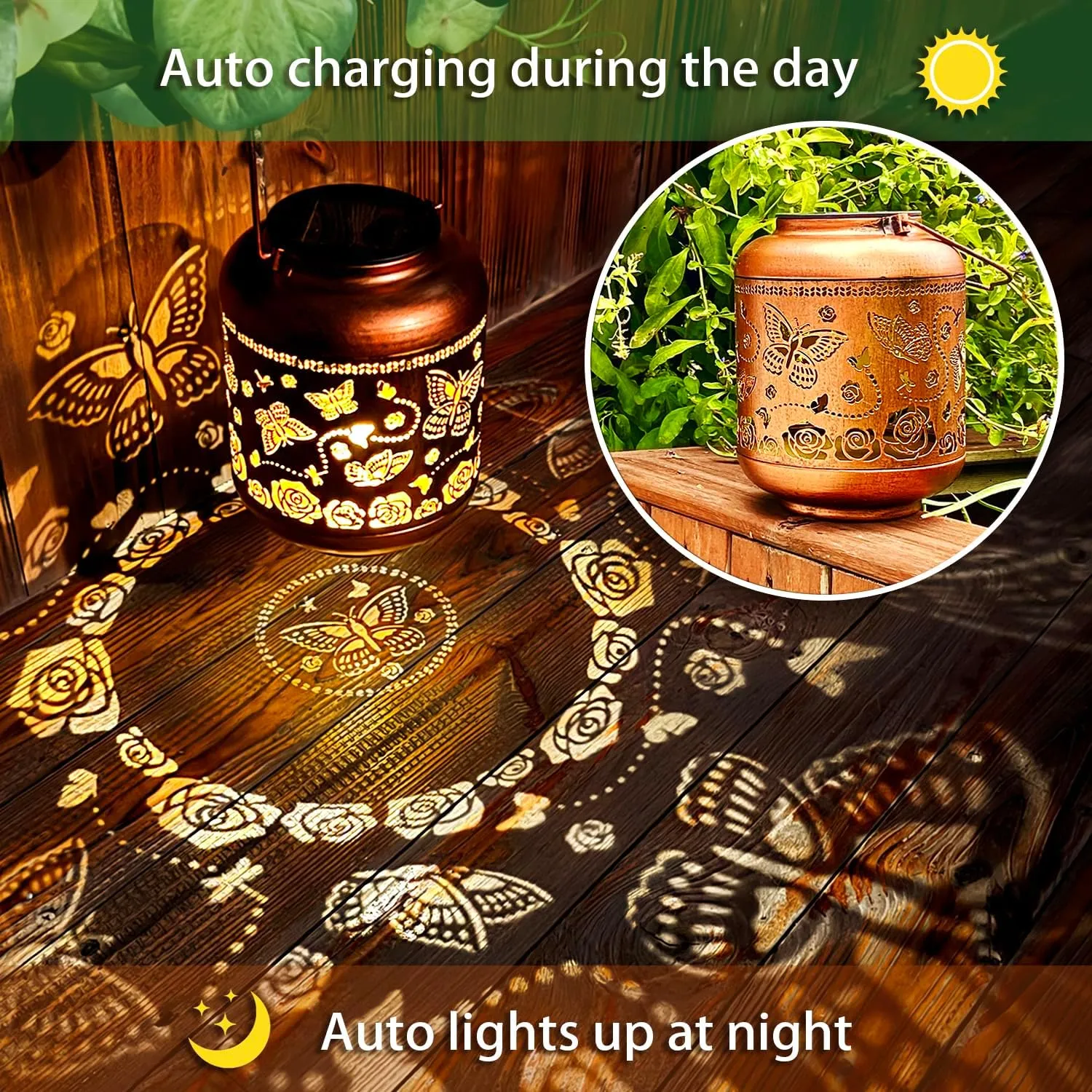 Solar Lanterns with LED Lights, Waterproof Outdoor Metal Decor for Yard, Patio, Lawn, Pathway & Tabletop