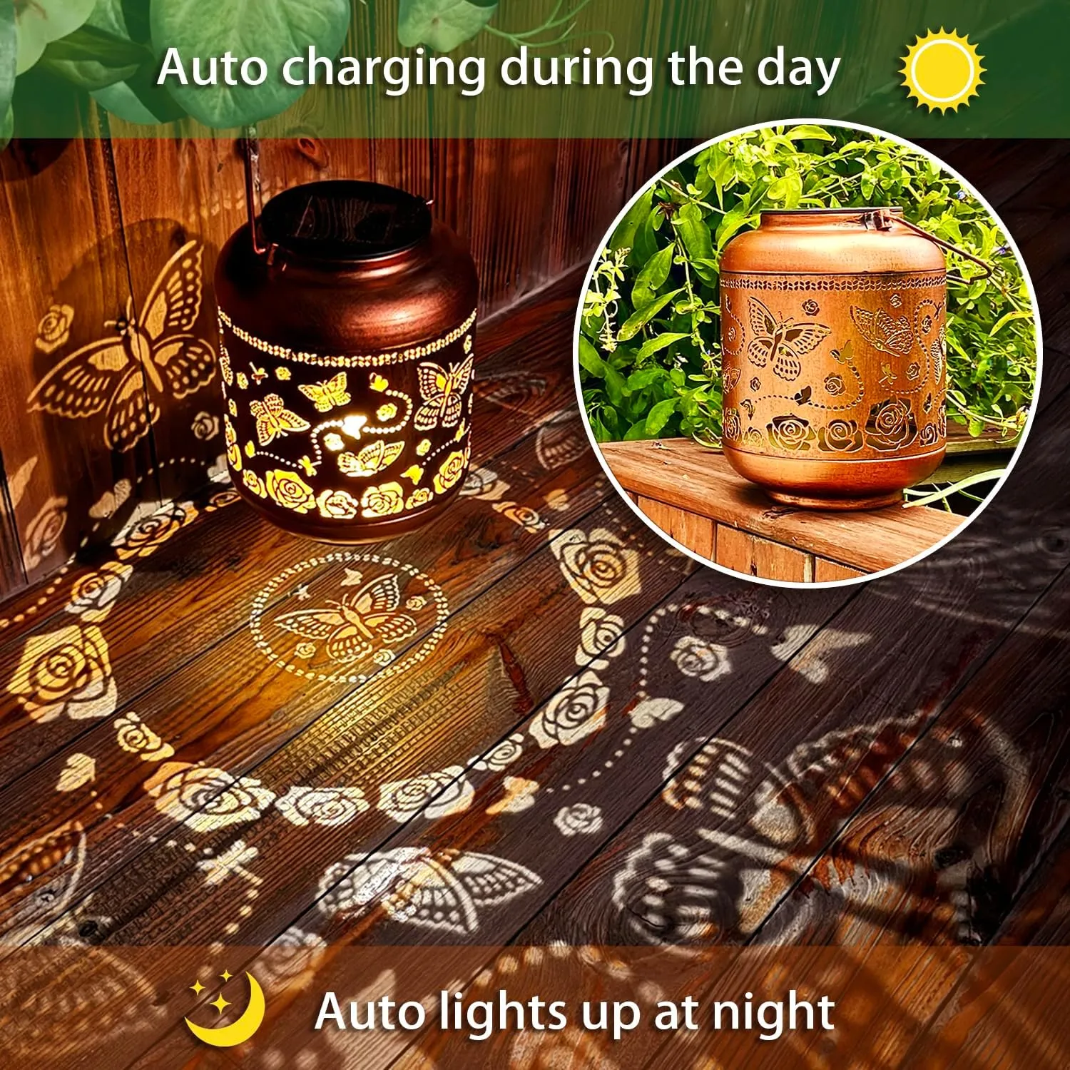 Solar Lanterns with LED Lights, Waterproof Outdoor Metal Decor for Yard, Patio, Lawn, Pathway & Tabletop