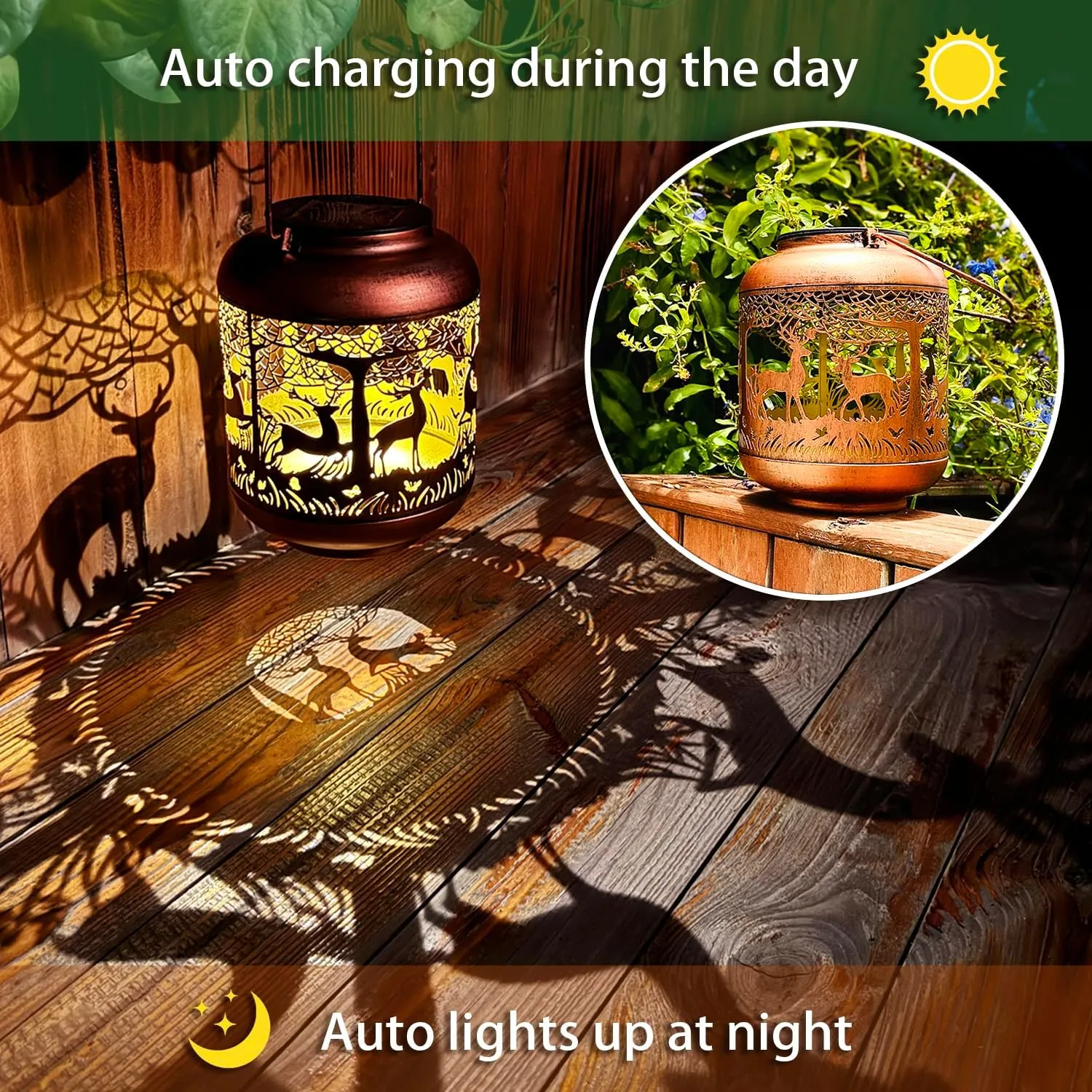 Solar Lanterns with LED Lights, Waterproof Outdoor Metal Decor for Yard, Patio, Lawn, Pathway & Tabletop