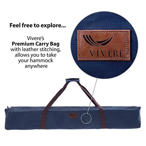 Vivere Double Hammock with Space Saving Steel Stand, Natural (450 lb Capacity - Premium Carry Bag Included)